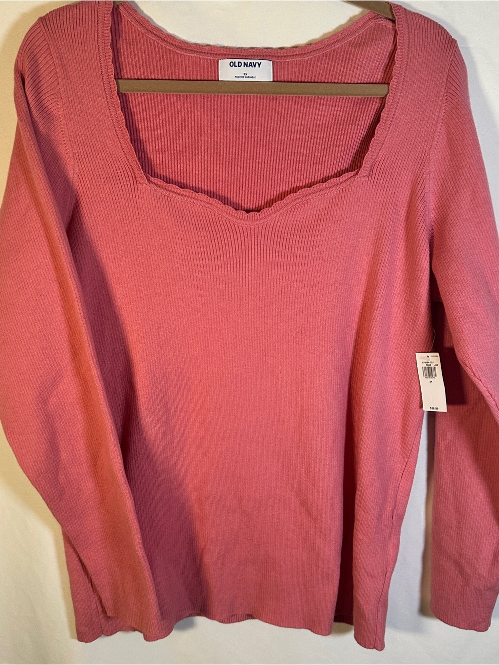 Old Navy Dusty Rose Square-Neck Ribbed Long Sleeve Sweater